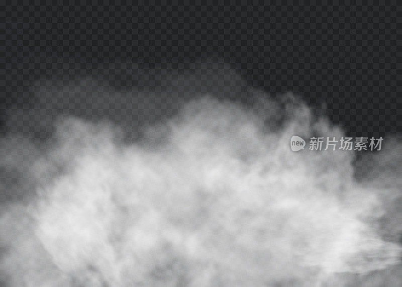 雾或烟隔离透明特效。白色矢量云，雾或烟雾背景。矢量图