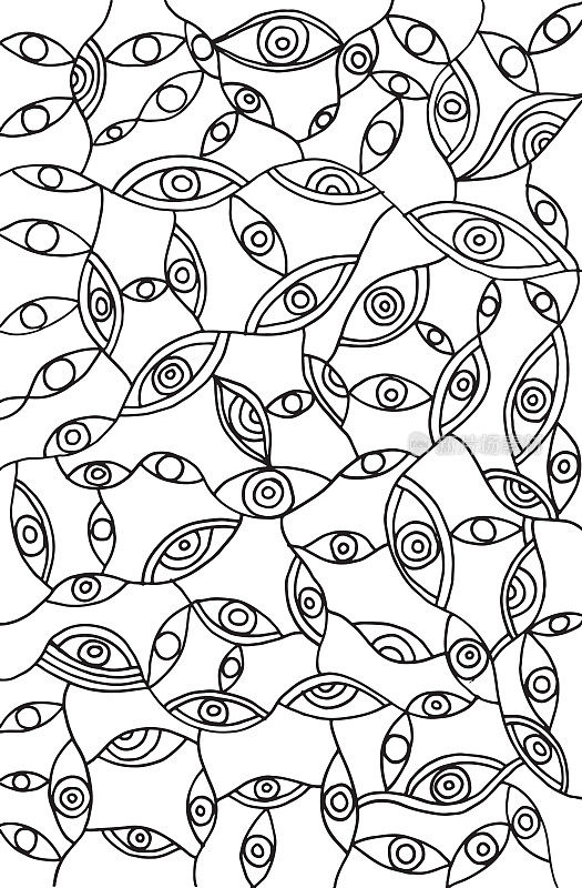 抽象迷幻超现实的涂鸦眼睛-涂色页为阿杜