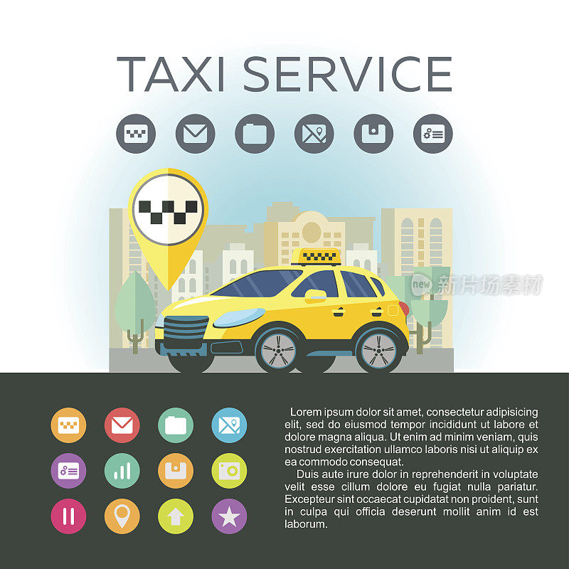 矢量标识出租车服务。移动应用出租车。一组图标的移动应用程序。出租车服务。