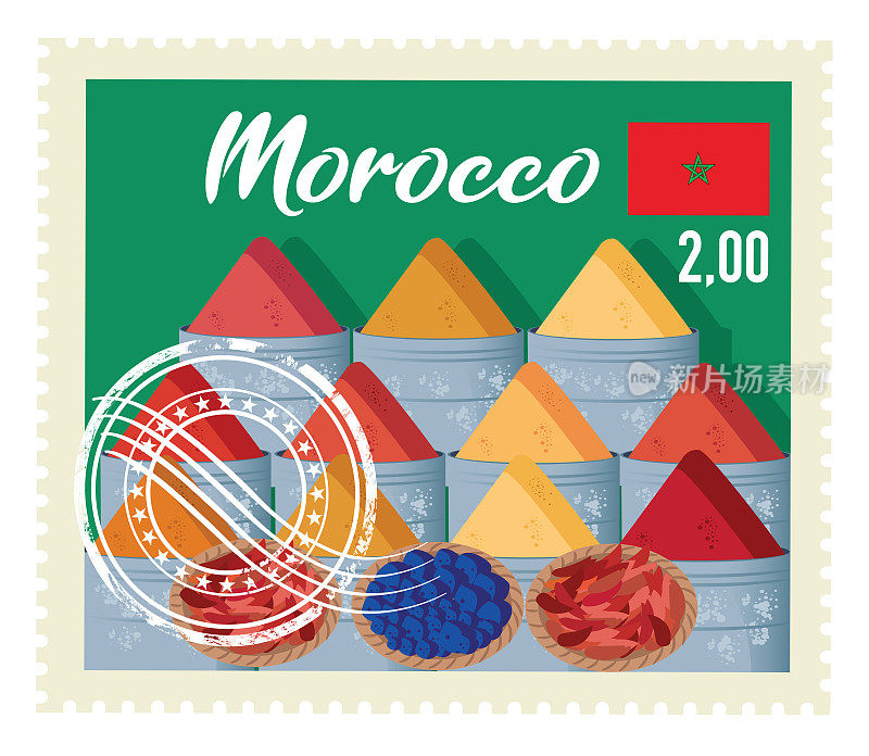 摩洛哥市场，马拉喀什，摩洛哥邮票