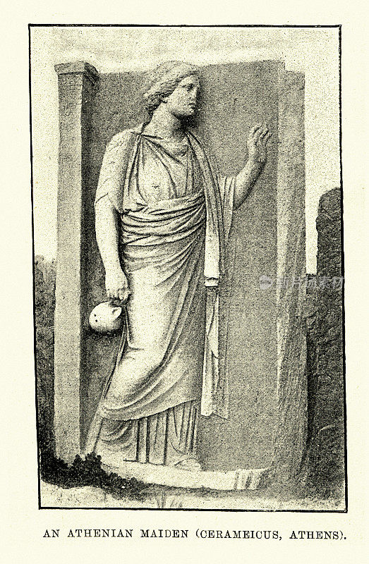 雅典少女的古典希腊雕塑，Cerameicus，雅典，古代历史