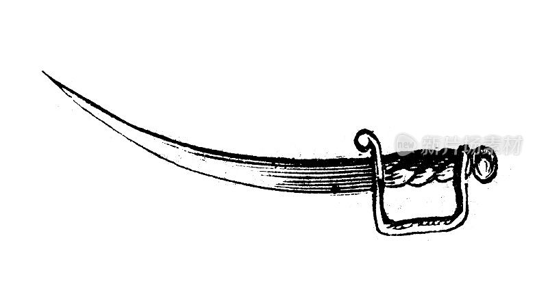 古董雕刻插图:军刀