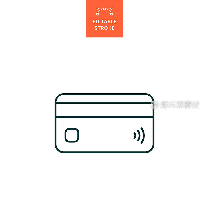 具有可编辑笔画的非接触式信用卡借记卡线路图标。Icon适用于网页设计、移动应用、UI、UX和GUI设计。
