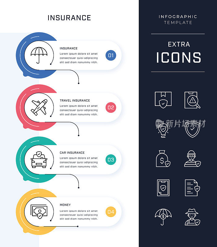 时间线信息图表模板和保险图标集