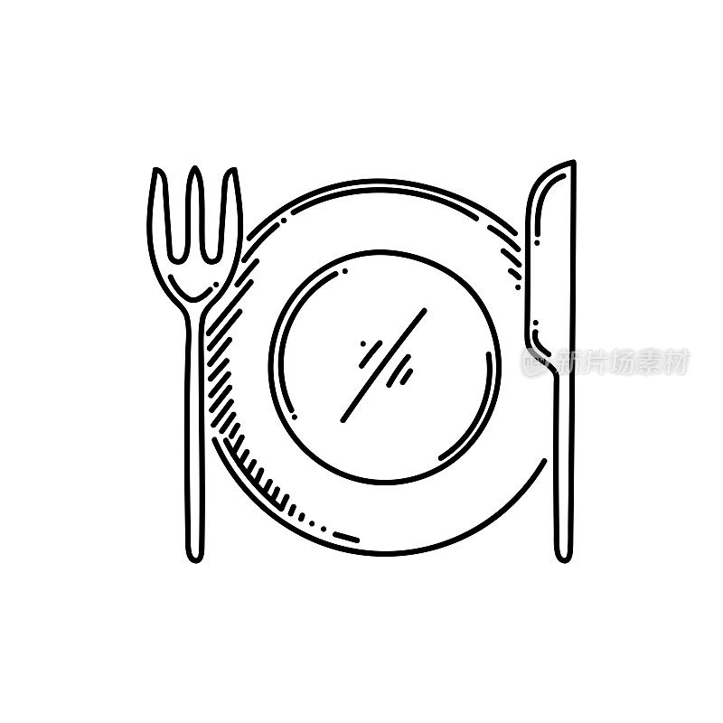 餐厅线图标，草图设计，像素完美，可编辑的笔触。标志、标志、符号。