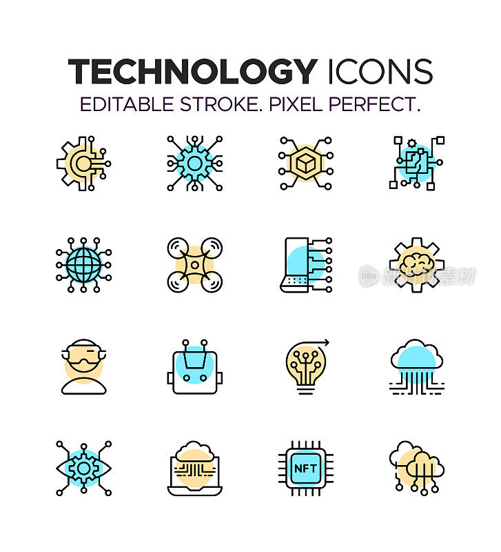 技术图标集-创新，数字，设备，网络符号
