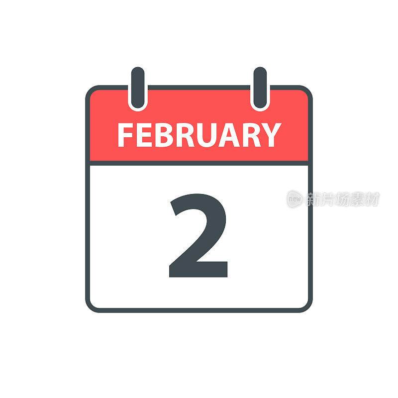 2月2日-每日日历图标在白色背景上的平面设计风格
