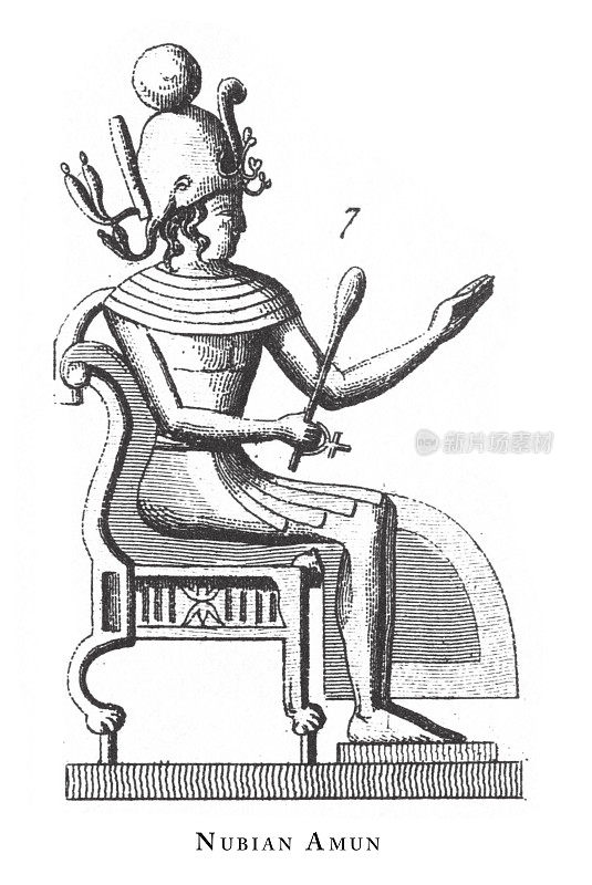 努比亚阿蒙:埃及神和宗教符号雕刻古董插图，出版于1851年