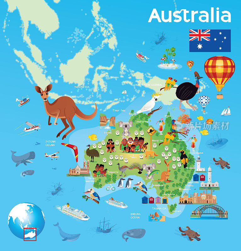 澳大利亚卡通地图