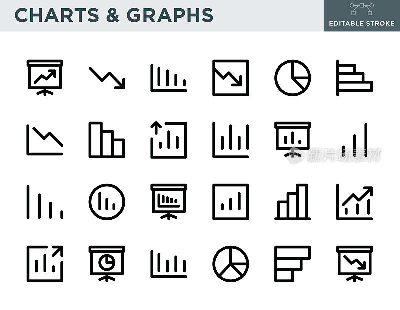 图表和图形细线图标集-可编辑的笔画