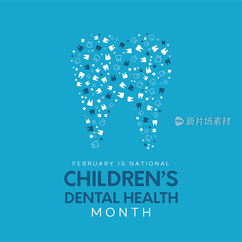 全国儿童牙齿健康月卡，2月。向量