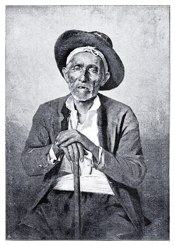 1892年西班牙老人肖像雕刻