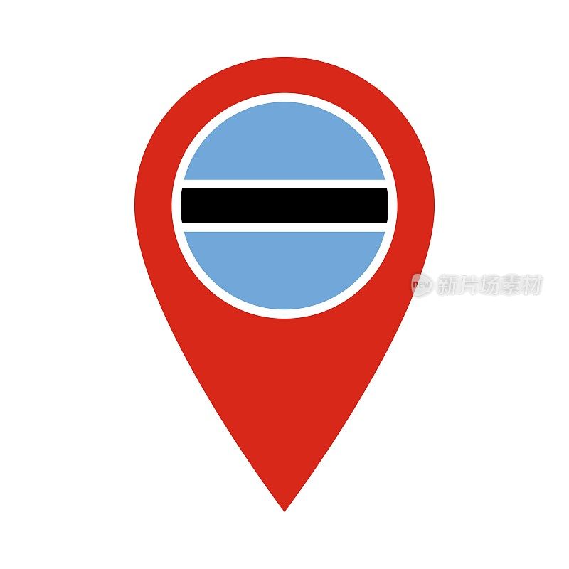 精确矢量图标与博茨瓦纳国旗隔离在白色背景上。地图指针符号的网站，gps导航，应用程序。平面设计中的插图。位置标记。地图上的地理位置标记。