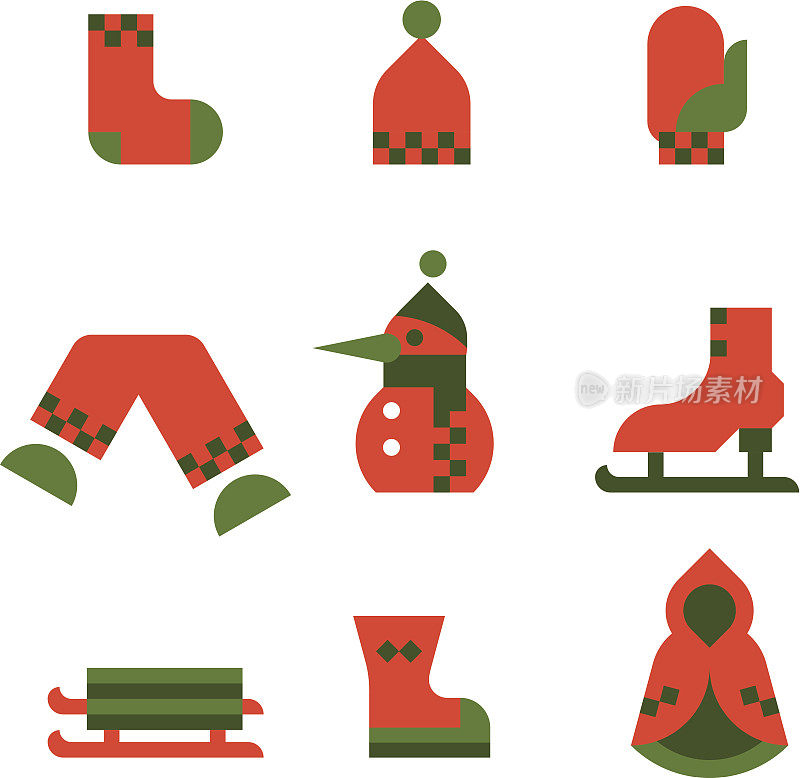 圣诞节图标集-插图-暖和的衣服