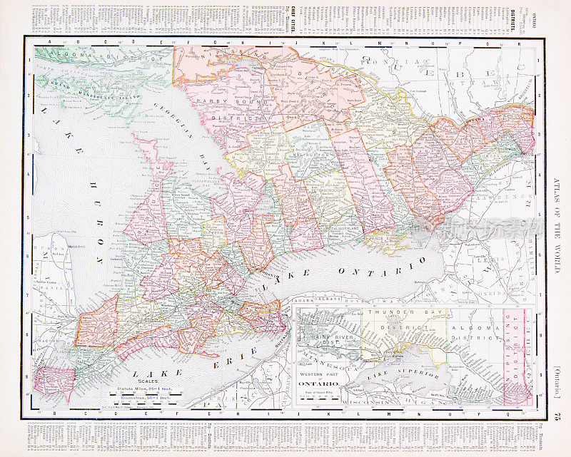 加拿大安大略省古董古董色地图