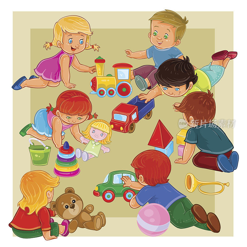 小男孩和小女孩坐在地板上玩耍