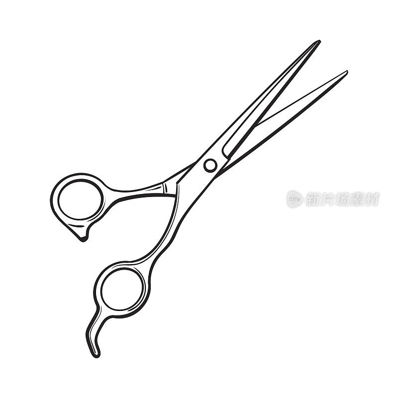 不锈钢专业理发师剪刀，素描风格矢量插图