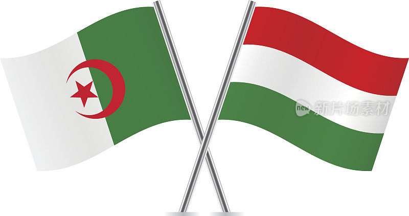匈牙利和阿尔及利亚国旗。向量。