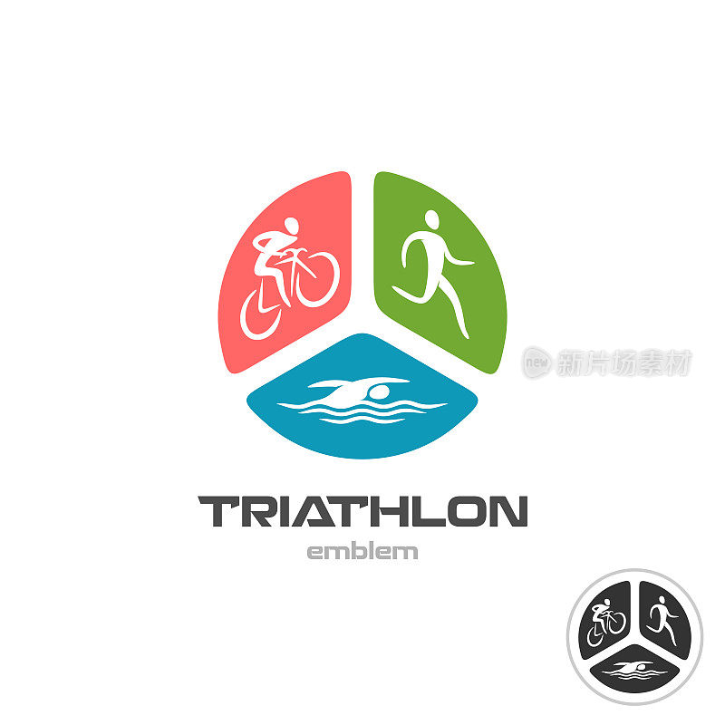 铁人三项运动的象征。骑自行车的人，跑步和游泳的人的剪影