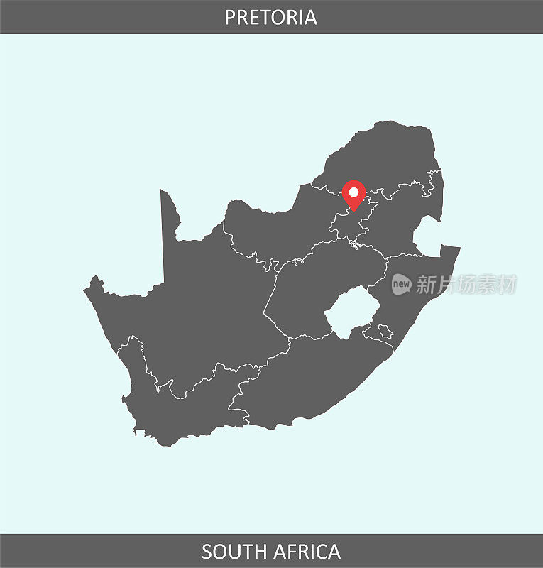 南非地图矢量与首都比勒陀利亚的位置，用于教育目的