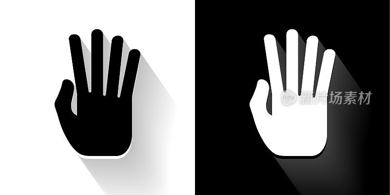 手黑色和白色图标与长影子