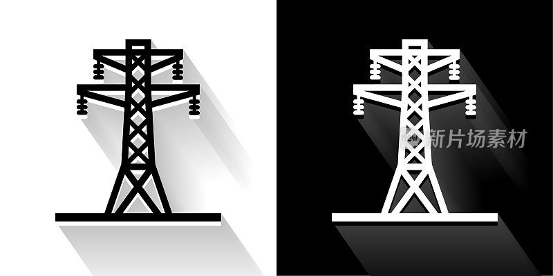 电塔黑色和白色与长影子的图标
