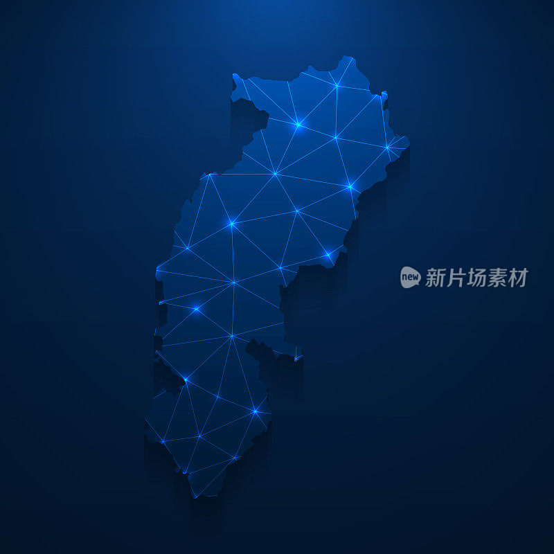 恰蒂斯加尔邦地图网络-明亮的网格在深蓝色的背景