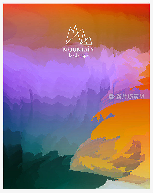 抽象水彩山与云景观在自然海报背景