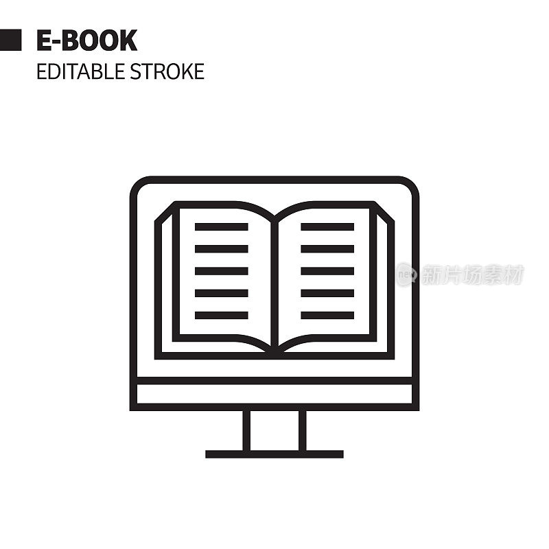 电子书线图标，轮廓矢量符号插图。