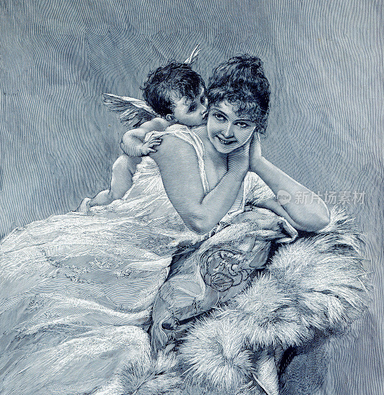 爱神丘比特亲吻美丽女人插图1901