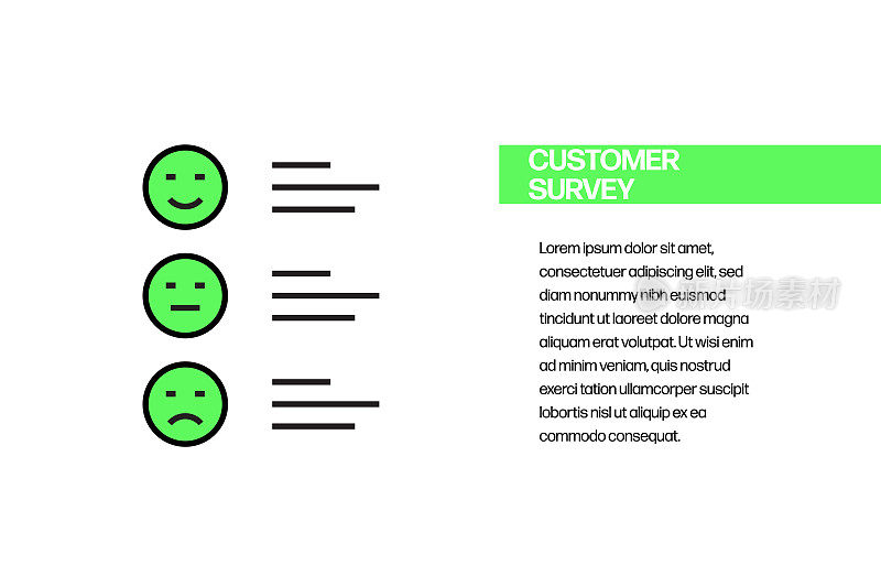 客户调查平面线图标，轮廓向量符号插图。