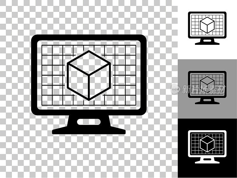 3D立方体在桌面屏幕图标上的棋盘透明背景