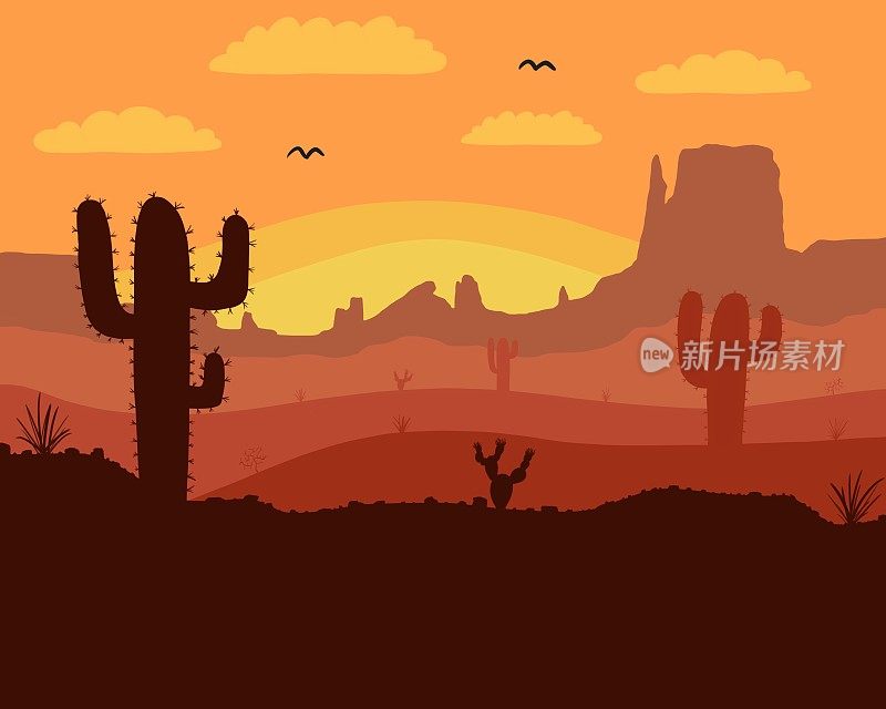 沙漠日落景观背景插图