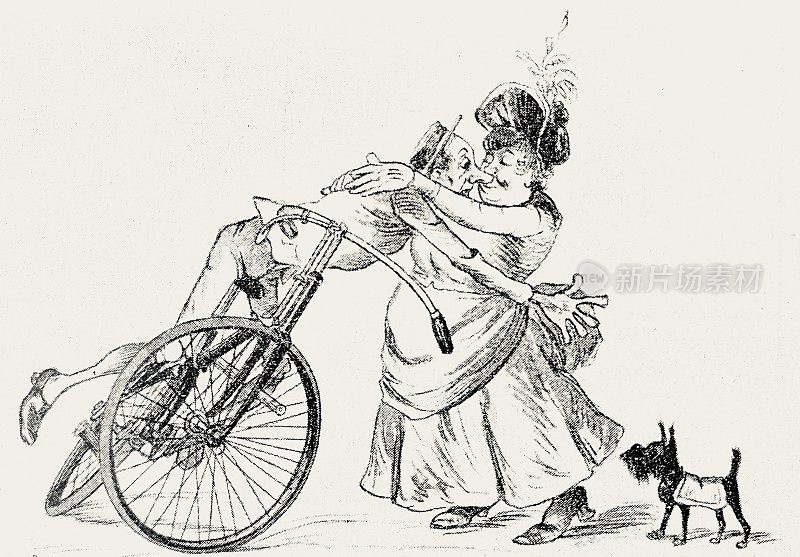 从自行车上摔下来，被一个年长的女人抱在怀里