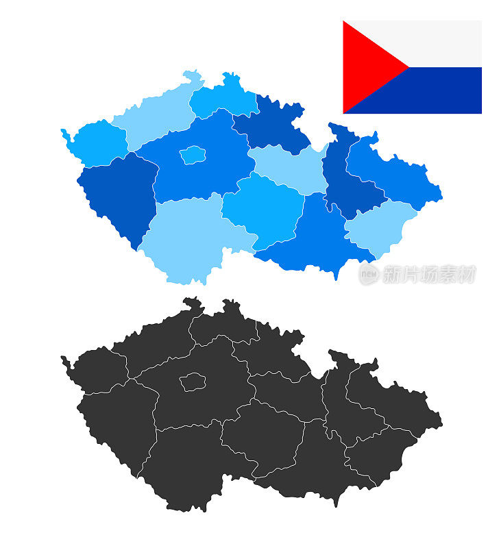 捷克国旗地图。高详细的蓝色矢量插图