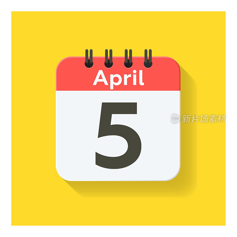 4月5日-日日历图标在平面设计风格。黄色背景。