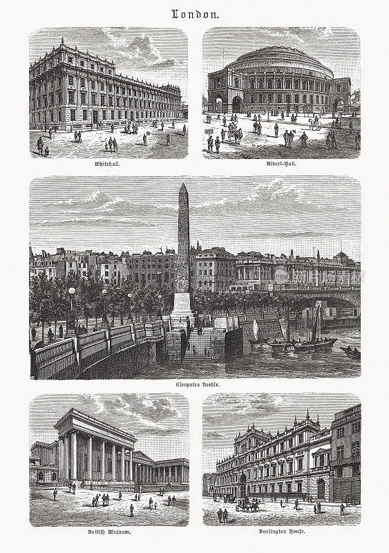 英国伦敦的历史观点，木刻，出版于1893年