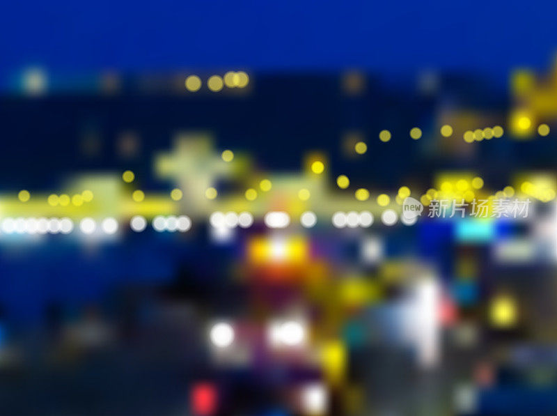 夜晚城市矢量背景。模糊的灯光，车流和灯火通明的大桥