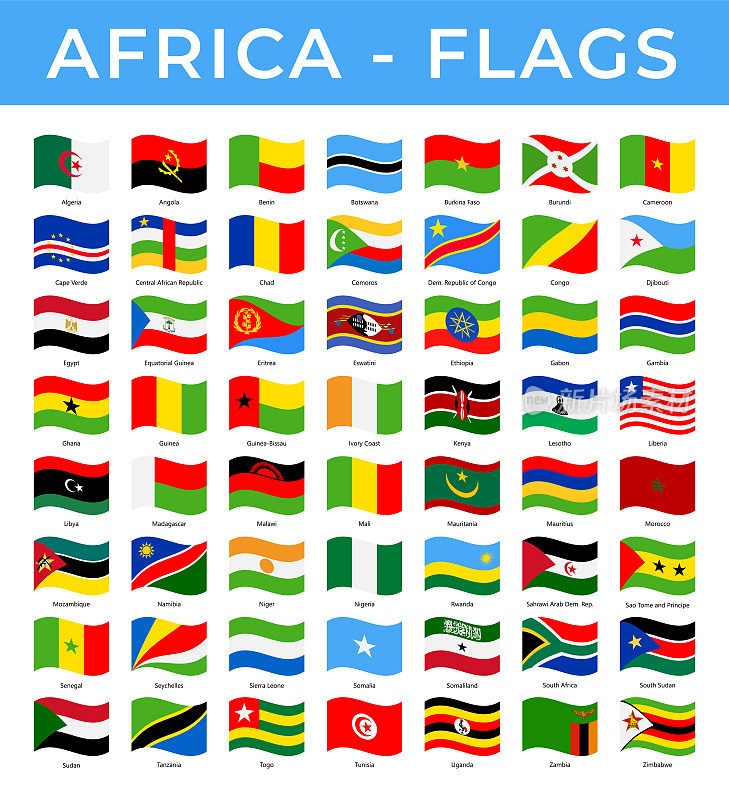世界旗帜-非洲-矢量波矩形平面图标