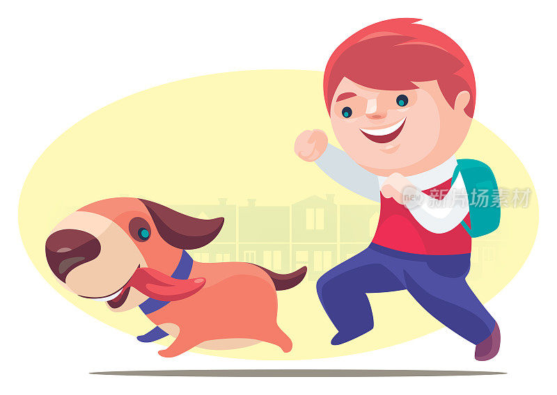 快乐的男孩和狗跑