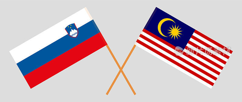 斯洛文尼亚和马来西亚的交叉旗帜。官方色彩。正确的比例