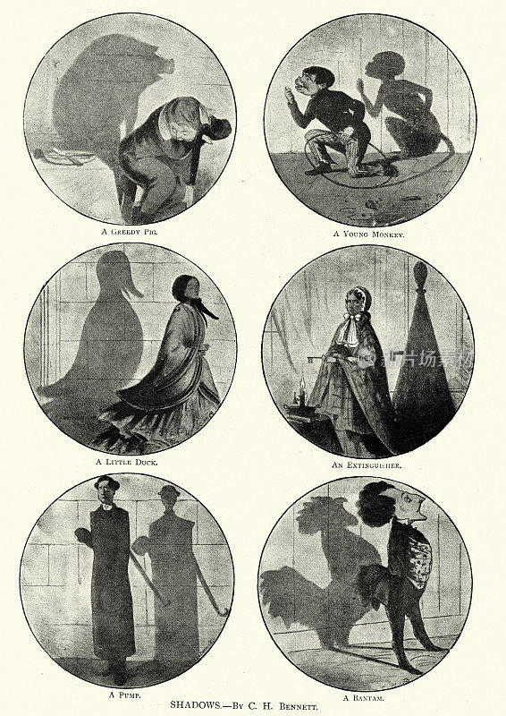 维多利亚漫画，影子形状，19世纪