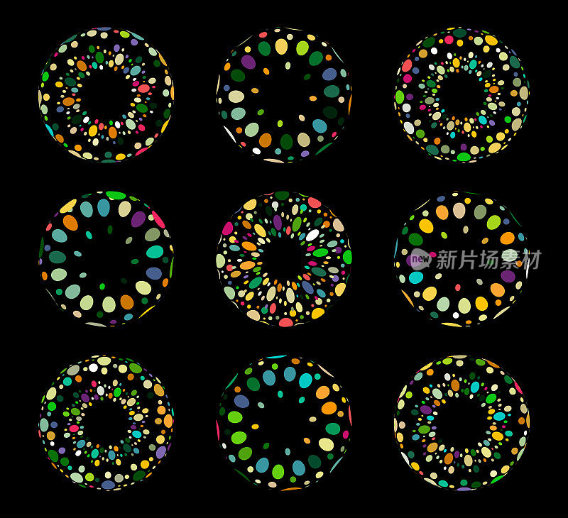 半色调颜色波尔卡圆点环图标图案收集设计