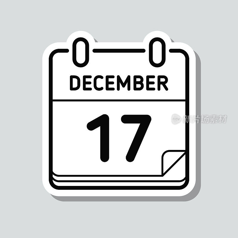 12月17日。灰色背景上的图标贴纸