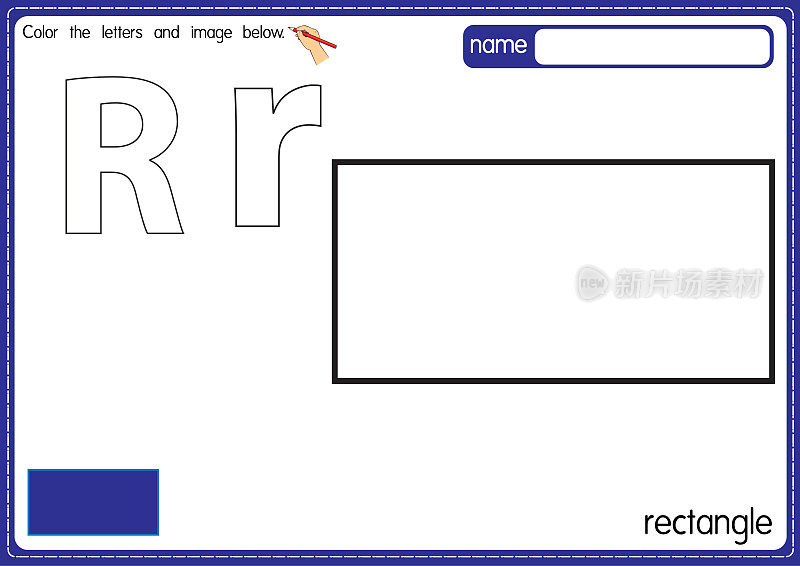 矢量插图的儿童字母着色书页与概述剪贴画，以颜色。字母R代表矩形。