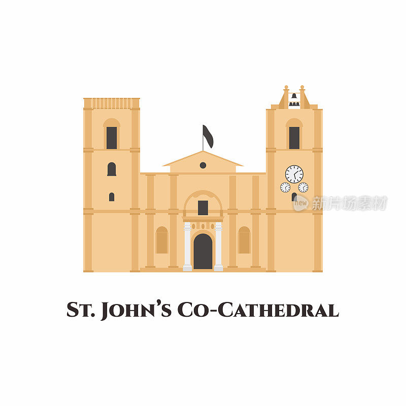 马耳他瓦莱塔的圣约翰大教堂。最美丽的教堂之一。来马耳他一定要去看看这个地方。矢量旅行和旅游度假旅游卡通插图
