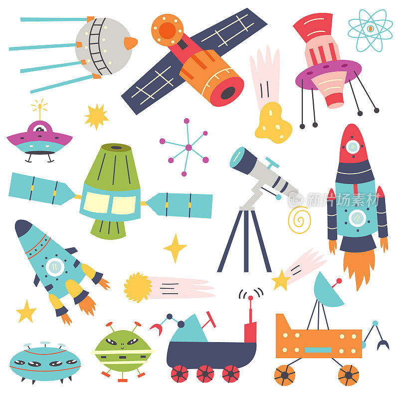 太空元素，火箭，卫星，小行星，恒星，外星飞船