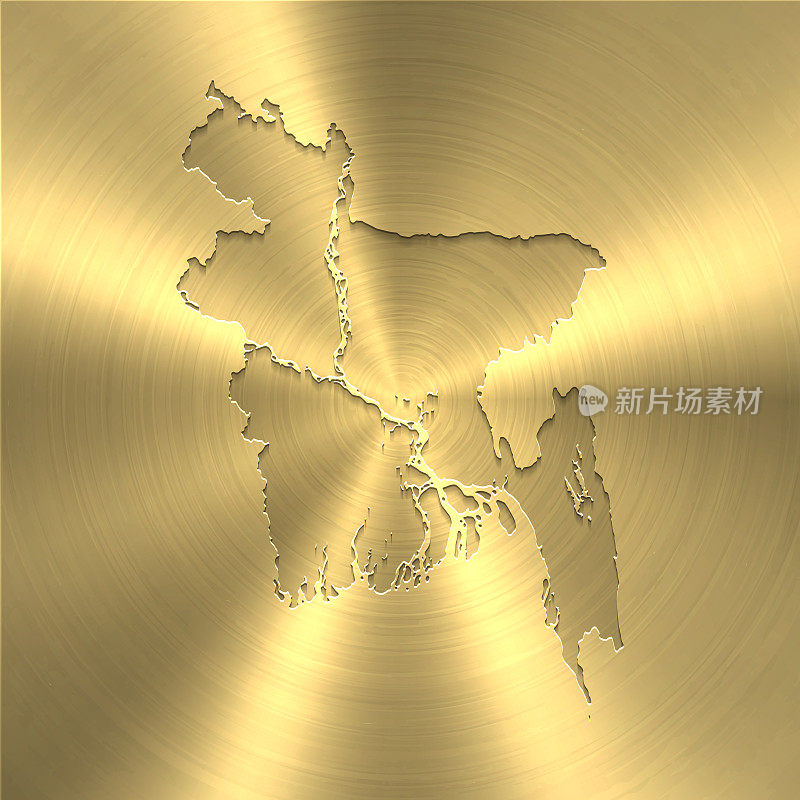 孟加拉国地图上的金色背景-圆形拉丝金属纹理