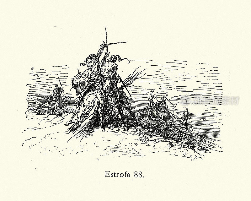在中世纪的战斗中，骑士们在马背上用剑战斗