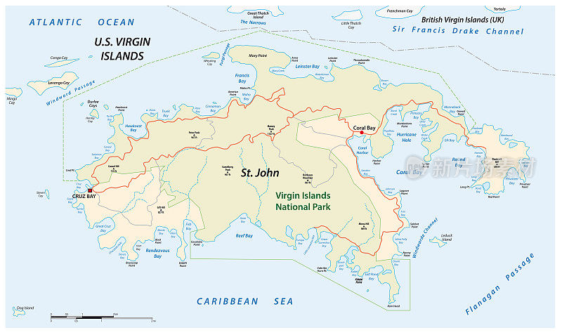 矢量地图圣约翰，美属维尔京群岛